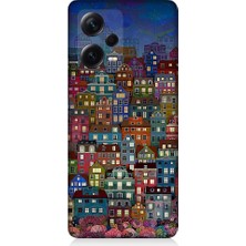 Teknomeg Xiaomi Redmi Note 12 Pro Plus Uyumlu Minyatür Evler ve Gece Desenli Silikon Kılıf