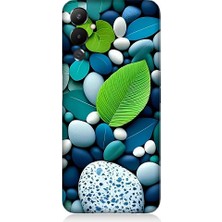 Teknomeg Tecno Pova 3uyumlu Mavi Turkuaz Taşlar ve Yeşil Yaprak Desenli Silikon Kılıf