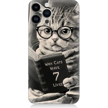 Teknomeg Apple Iphone 13 Pro Uyumlu Kitap Okuyan Kedi Desenli Silikon Kılıf