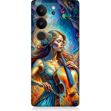 Teknomeg Vivo V29 5g Uyumlu Viyolonsel Çalan Kadın Desenli Silikon Kılıf