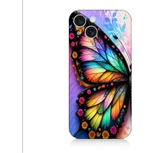 Teknomeg Apple İPHONE15 Plus Uyumlu Pastel Renkli Kelebek Kanadı ve Çiçekler Desenli Silikon Kılıf
