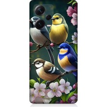 Teknomeg Xiaomi Redmi Note 12 Pro Plus Uyumlu Mavi Sarı ve Siyah Başlı Kuşlar Desenli Silikon Kılıf