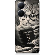 Teknomeg Vivo V29 Lite Uyumlu Kitap Okuyan Kedi Desenli Silikon Kılıf