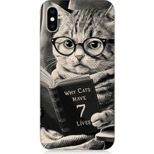 Teknomeg Apple Iphone Xs Max Uyumlu Kitap Okuyan Kedi Desenli Silikon Kılıf