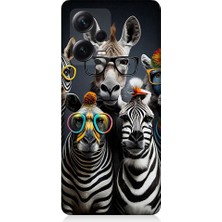 Teknomeg Xiaomi Redmi Note 12 Pro Plus Uyumlu Renkli Gözlüklü Zebralar Desenli Silikon Kılıf