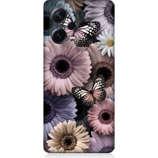 Teknomeg Xiaomi Redmi Note 12 Pro Plus Uyumlu Pastel Renkli Çiçekler ve Kelebekler Desenli Silikon Kılıf