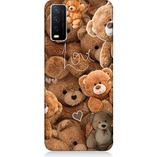 Teknomeg Vivo Y20S Uyumlu Aşk ve Sevimli Ayılar Desenli Silikon Kılıf
