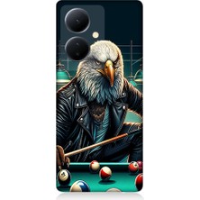 Teknomeg Vivo V29 Lite Uyumlu Bilardo Oynayan Deri Ceketli Kartal Desenli Silikon Kılıf