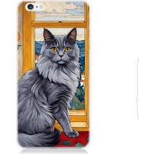 Teknomeg Apple Iphone 6 Uyumlu Kül Rengi Tüylü Kedi Desenli Silikon Kılıf