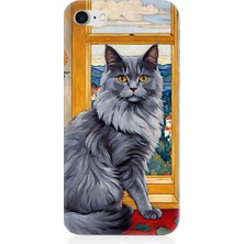 Teknomeg Apple Iphone 8 Uyumlu Kül Rengi Tüylü Kedi Desenli Silikon Kılıf