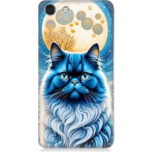 Teknomeg Vestel Venus V4UYUMLU Asil Mavi Kedi ve Ay Desenli Silikon Kılıf