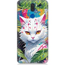Teknomeg Vestel Venus Z30 Uyumlu Beyaz Kedi ve Ejder Meyvesi Desenli Silikon Kılıf