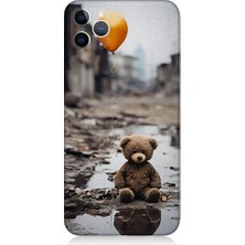 Teknomeg Apple Iphone 11 Pro Max Uyumlu Oyuncak Ayı ve Uçan Balon Desenli Silikon Kılıf