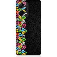 Teknomeg Xiaomi Redmi Note 12 Pro Plus Uyumlu Parlak Çiçekler ve Siyah Motif Desenli Silikon Kılıf