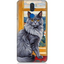 Teknomeg Vestel Venus Z30 Uyumlu Kül Rengi Tüylü Kedi Desenli Silikon Kılıf