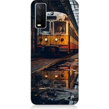 Teknomeg Vivo Y20 Uyumlu Eski Sarı Tren Desenli Silikon Kılıf