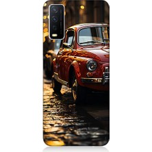 Teknomeg Vivo Y20S Uyumlu Kırmızı Klasik Araba Desenli Silikon Kılıf