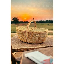 Naturel Home Bohem Large Boy Piknik Sepeti, Brunch Sepeti, Dekoratif Sepet, Iskandinav, Modern, Rattan