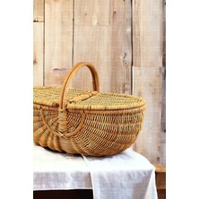 Naturel Home Bohem Large Boy Piknik Sepeti, Brunch Sepeti, Dekoratif Sepet, Iskandinav, Modern, Rattan