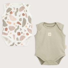 Chakra Joyful Yenidoğan Kolsuz 2li Body Set Yeşil-Ekru