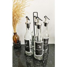 Jenisa Dörtlü Siyah Metal Standlı Yağlık Sosluk Stand 375 ml Şişeli Etiketli -Siyah