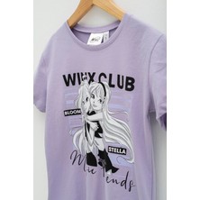 For You Kids 4'lü Winx Baskılı Tshirt Şort Pantolon Lila Takım