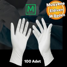 Badem10 Muayene Eldiveni Beyaz M Beden Pudralı Lateks Hijyenik Tek Kullanım Eldiven 100 Adet 50 Çift