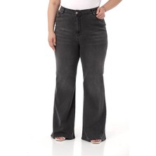 Disentis Modest Büyük Beden Yüksek Bel Ispanyol Paça Antrasit Denim Pantolon