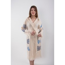 Reina Teks Peştemal Bornoz Pareo Pamuklu Plaj Mercan Hayat Ağacı Desenli 1 Adet Unisex Beachwear Kimono Kaftan