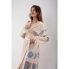 Reina Teks Peştemal Bornoz Pareo Pamuklu Plaj Mercan Hayat Ağacı Desenli 1 Adet Unisex Beachwear Kimono Kaftan