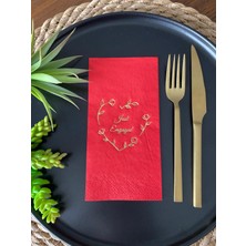 Kidspartim Gold Yaldızlı Kırmızı Kalp Çelenk Just Engaged Peçete 16 Adet