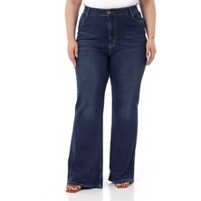 Disentis Modest Büyük Beden Yüksek Bel Ispanyol Paça Lacivert Denim Pantolon