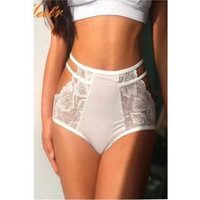Sialess Lingerie Kadın  Beyaz Yüksek Bel Dantel Fantazi Külot KLT-9101
