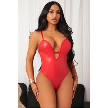 Sialess Lingerie Kadın Kırmızı Fantazi Deri Fantazi Kostüm D-7009