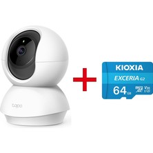 Tp-Lınk Tapo C210, 2k 3mp İç Mekan Wi-Fi Güvenlik Kamerası + Kioxia 64GB Exceria Micro Sd