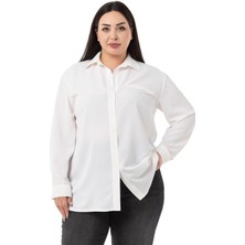 Disentis Modest Büyük Beden Süs Fleto Cepli Manşetli Beyaz Gömlek