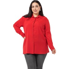 Disentis Modest Büyük Beden Süs Fleto Cepli Manşetli Kırmızı Gömlek