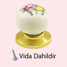 Glaswen 8 Adet Kardelen Gerçek Porselen Düğme Gold Altın Çekmece Dolap Kapak Kulpu Kulbu Porselen Kulp