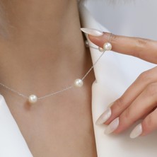 Nox Jewelry 925 Ayar Gümüş Gerçek ve Doğal Tatlısu İncisi İstasyon Kolye Çap:8mm - CNP00127