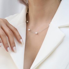 Nox Jewelry 925 Ayar Gümüş Gerçek ve Doğal Kültür İncisi İstasyon Kolye Çap:6mm - CNP00128