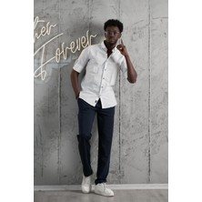 Advante Ince Çizgili Yaka Düğmeli Katlamalı Kol Pamuklu Slimfit Yazlık Keten Gömlek