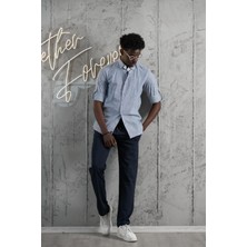 Advante Çizgili Yaka Düğmeli Katlamalı Kol Pamuklu Slimfit Yazlık Keten Gömlek