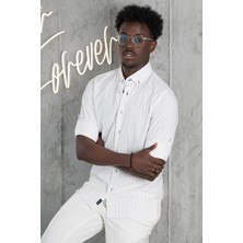 Advante Kalın Çizgili Katlamalı Kol Yaka Düğmeli Slimfit Pamuklu Yazlık Gömlek