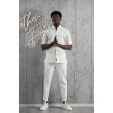 Advante Ince Çizgili Yaka Düğmeli Katlamalı Kol Pamuklu Slimfit Yazlık Keten Gömlek