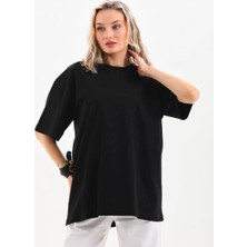 Tarz Yeri Bisiklet Yaka 20/1 Düz Oversize T-Shirt - Siyah -