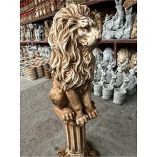 Libre Design Dekoratif 53CM Kahverengi 2’lı Sütun ve Aslan Set Heykeli Bahçe Dekorasyonu Biblo