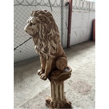 Libre Design Dekoratif 53CM Kahverengi 2’lı Sütun ve Aslan Set Heykeli Bahçe Dekorasyonu Biblo