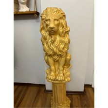 Libre Design Dekoratif Büyük Boy 2 Parça Gold Takım Gold Sütun ve Gold Aslan