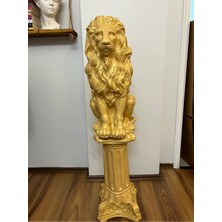 Libre Design Dekoratif Büyük Boy 2 Parça Gold Takım Gold Sütun ve Gold Aslan