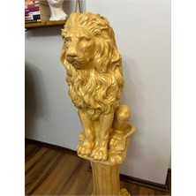 Libre Design Dekoratif Büyük Boy 2 Parça Gold Takım Gold Sütun ve Gold Aslan